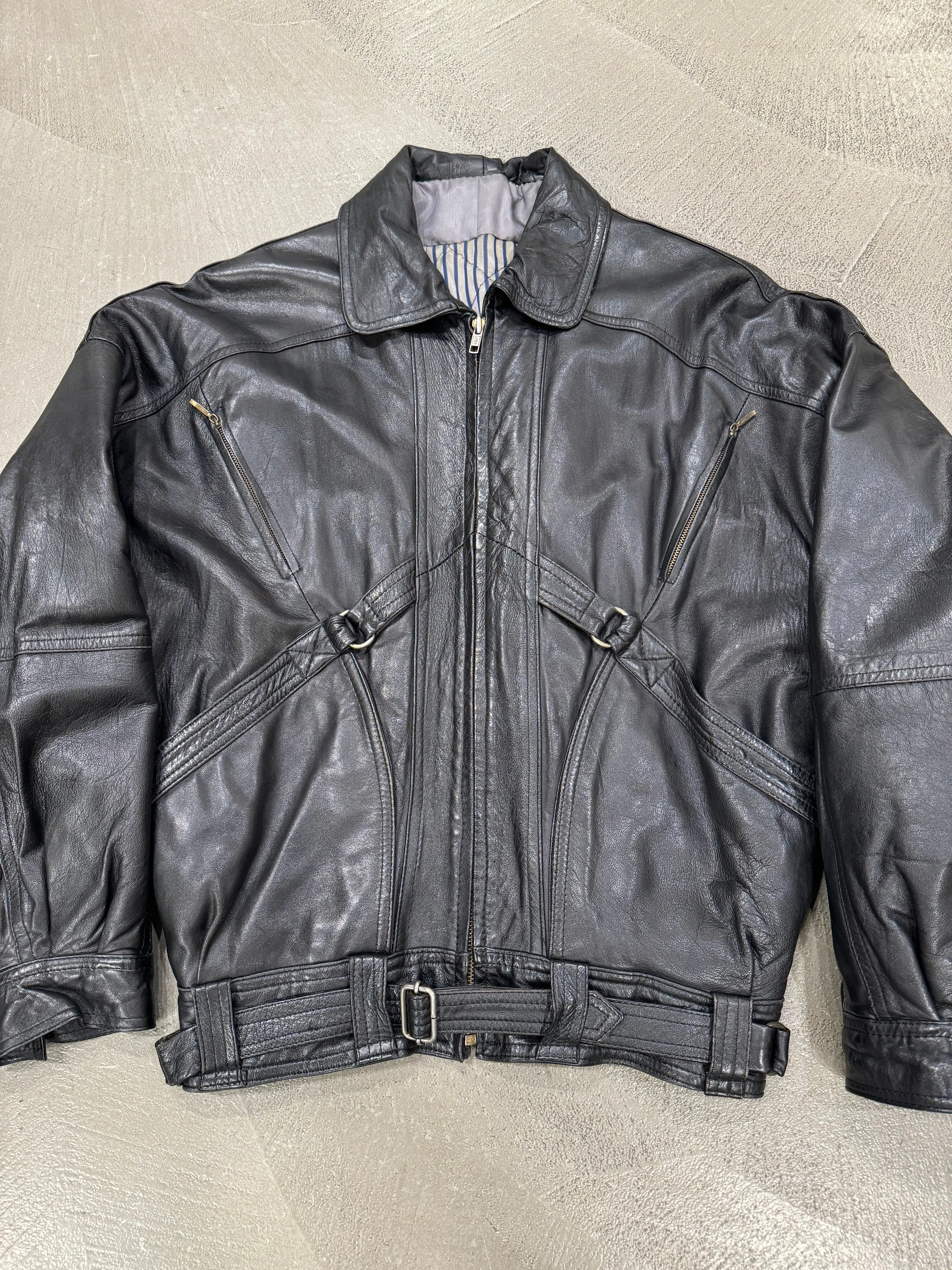 1980s GIANNI Versace bondage leather bomber jacket