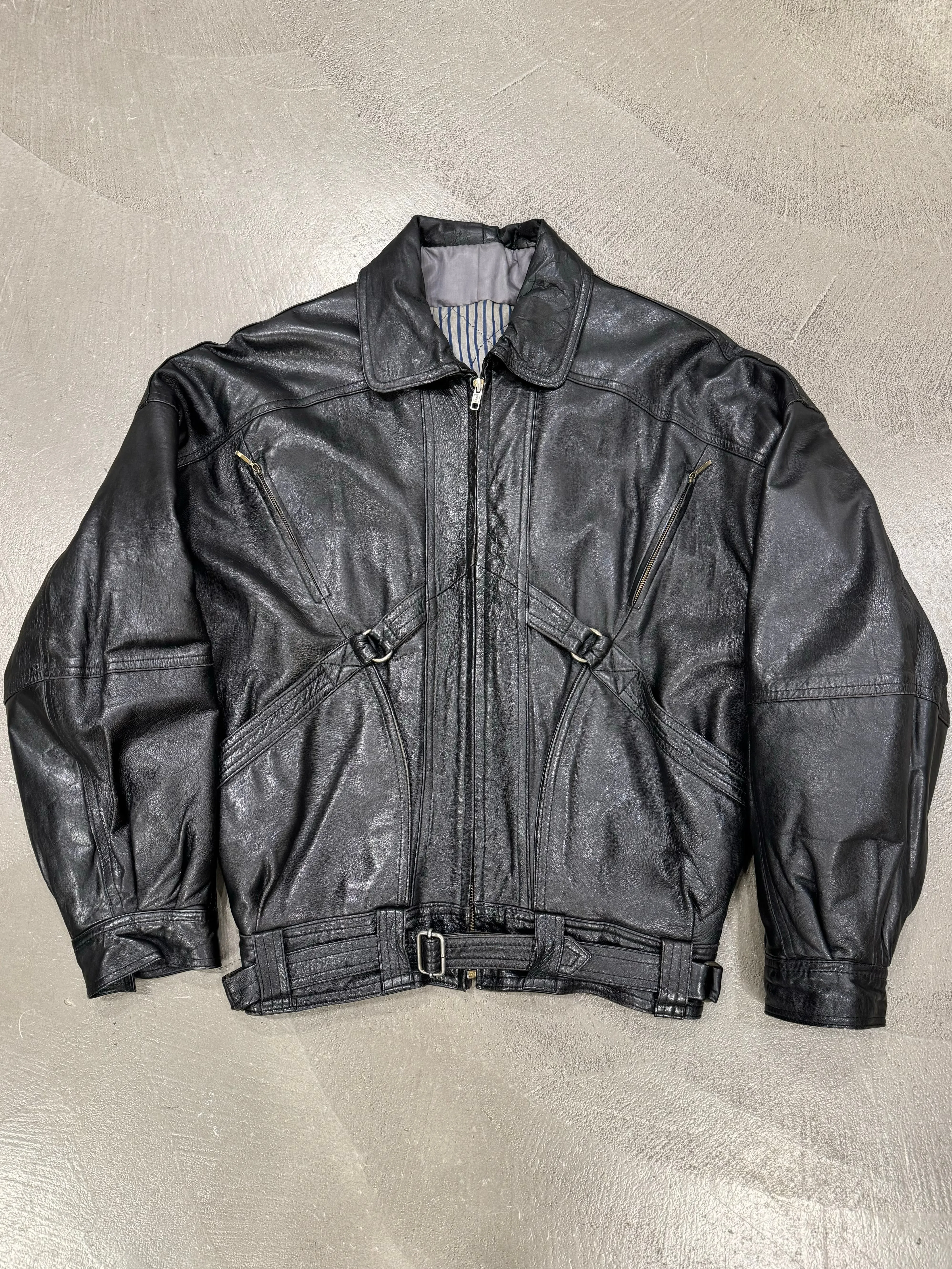 1980s GIANNI Versace bondage leather bomber jacket