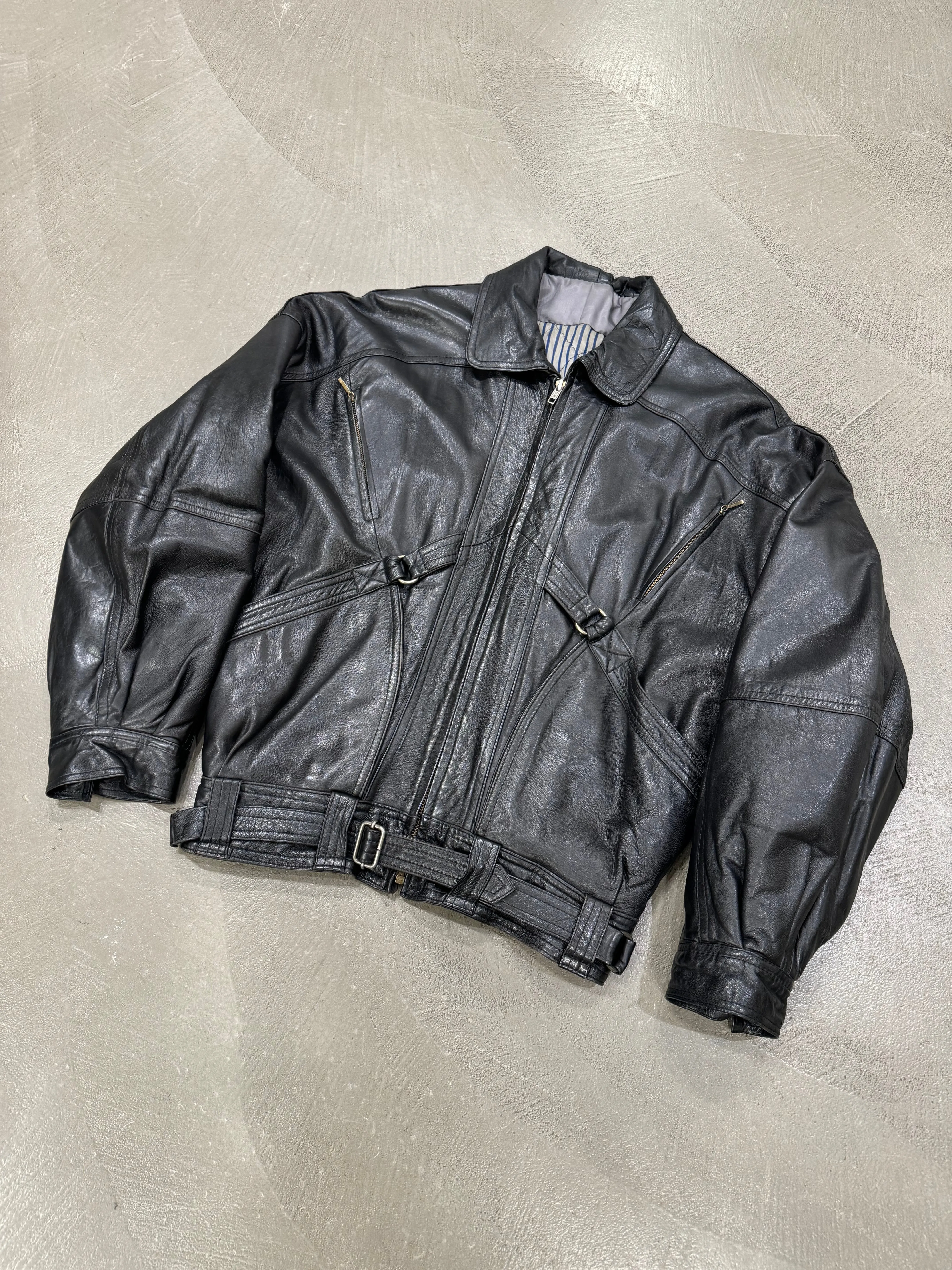 1980s GIANNI Versace bondage leather bomber jacket