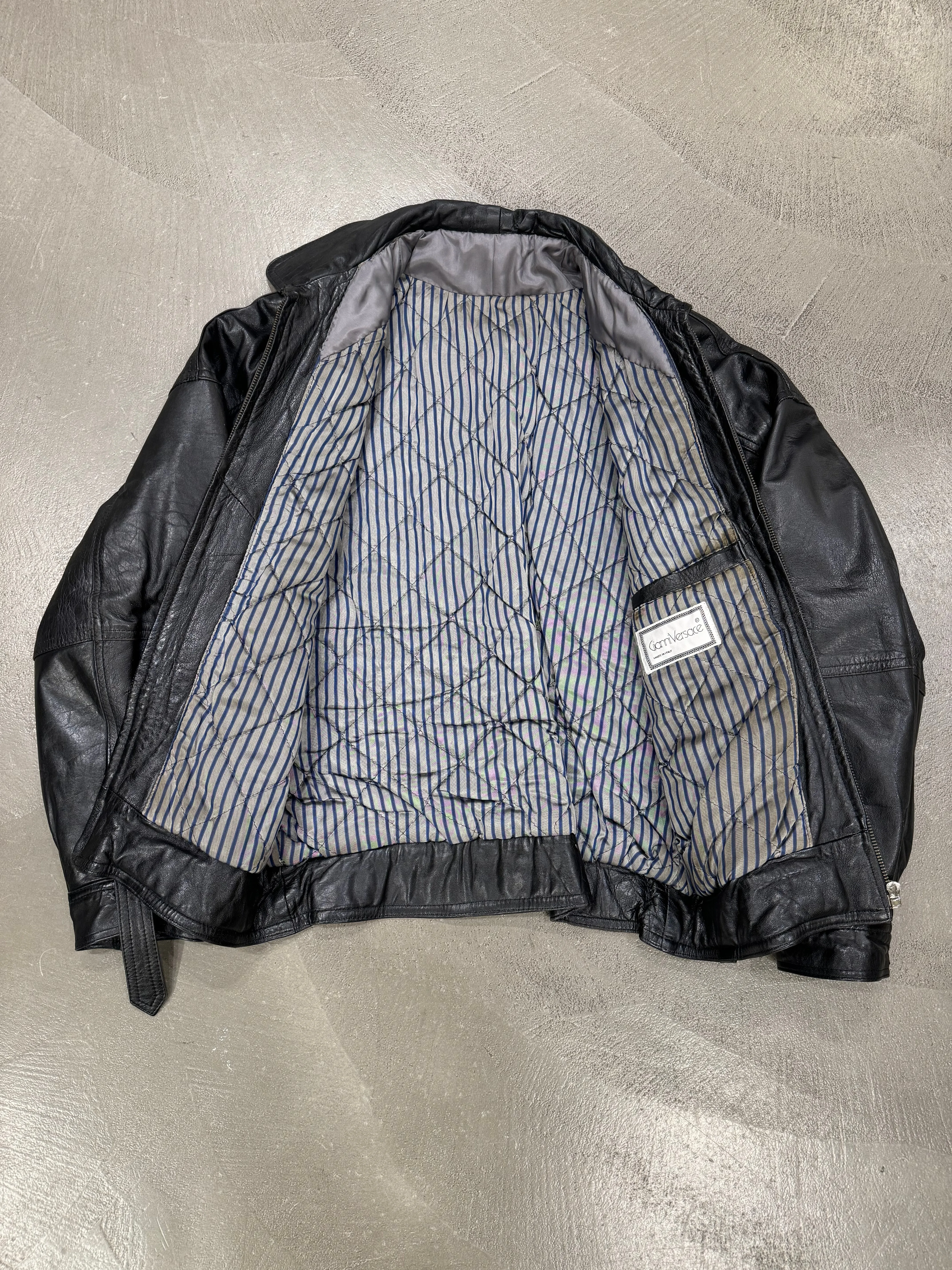 1980s GIANNI Versace bondage leather bomber jacket