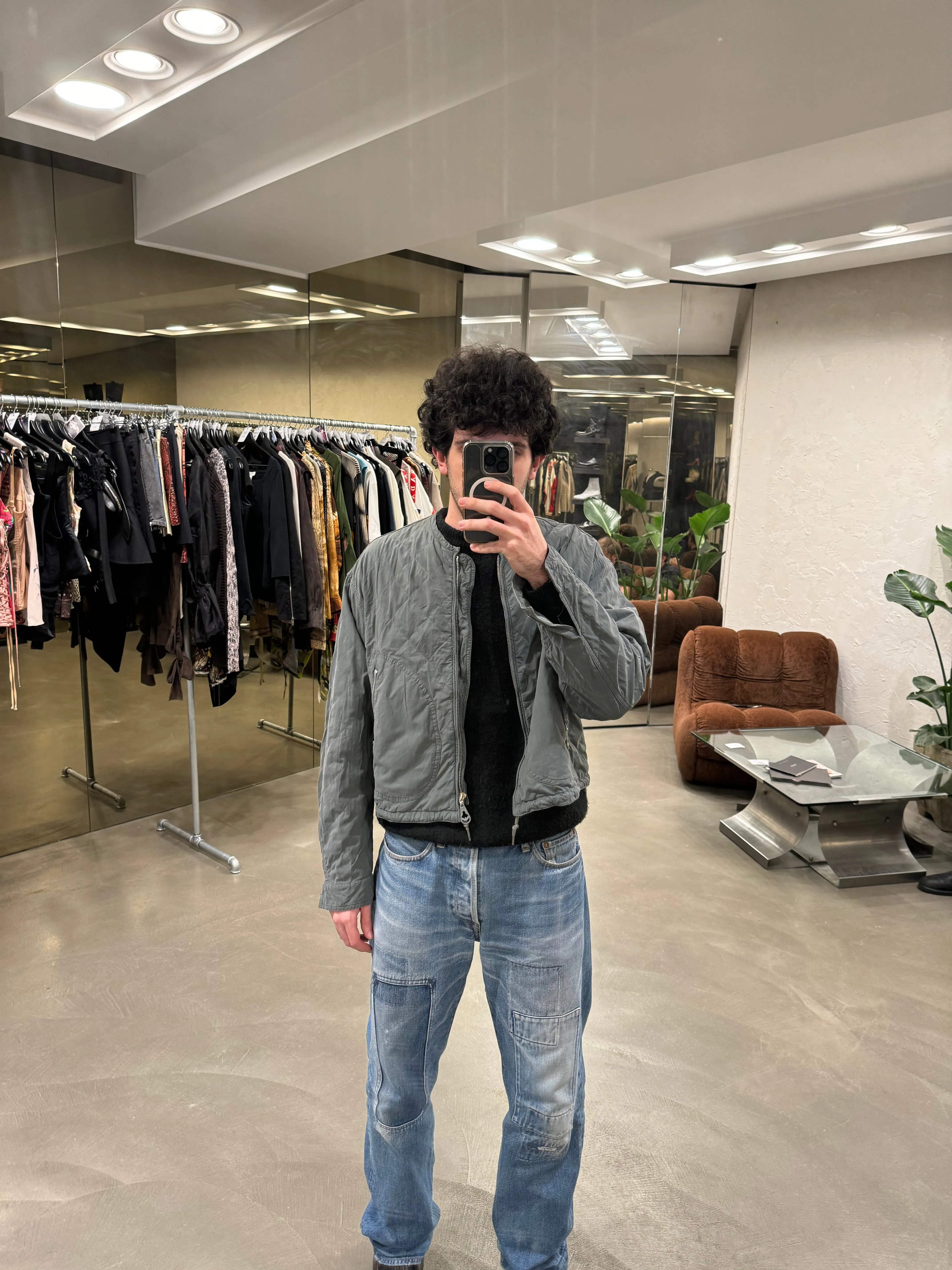 1990s Armani cropped boxy light bomber jacket
