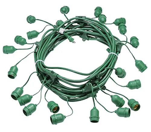 24 Suspended Socket Outdoor String Light Set with A15 Bulbs, 56 FT Green Cord