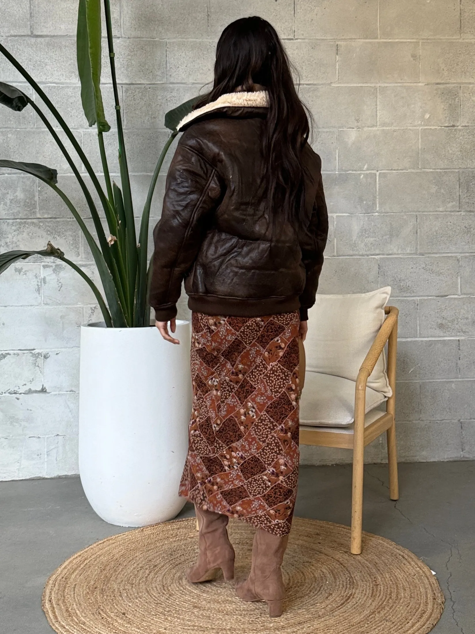 27 Faux Leather Sherpa Lined Bomber Jacket