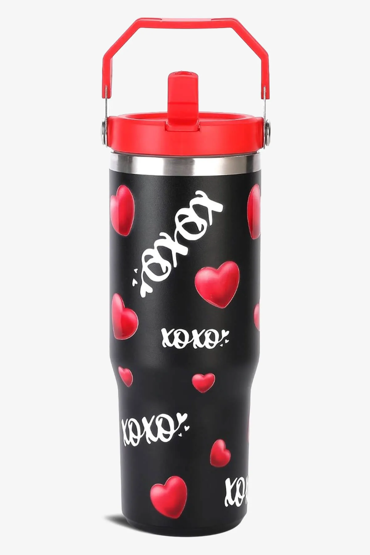 30 oz 3D UV XOXO Print Tumbler with Handle and Flip Straw