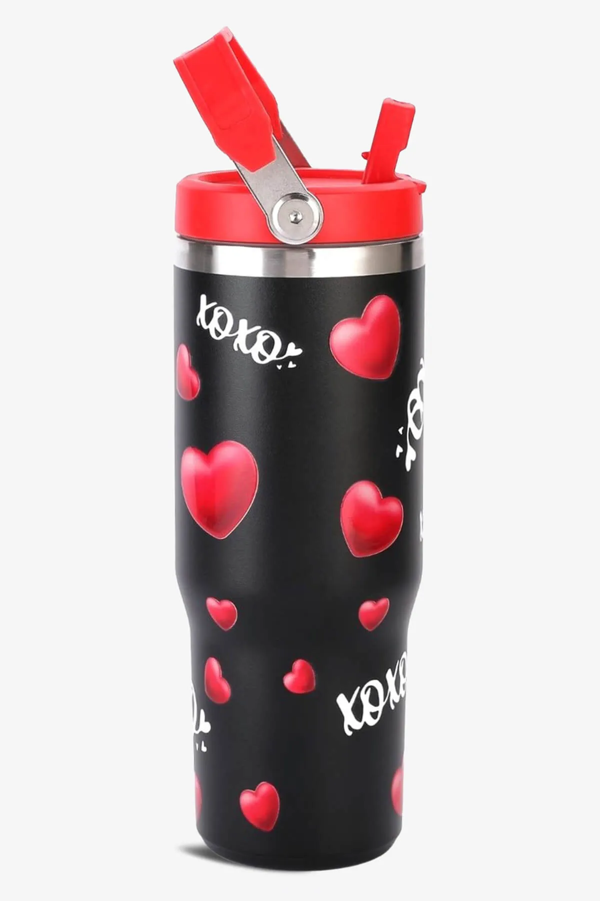 30 oz 3D UV XOXO Print Tumbler with Handle and Flip Straw