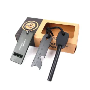 5 in 1 Magnesium Fire Starter Striker Ferro Rod with Survival Whistle and Bottle Opener