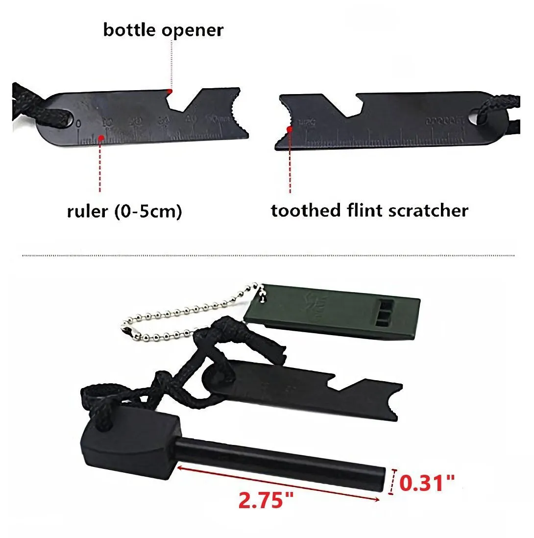 5 in 1 Magnesium Fire Starter Striker Ferro Rod with Survival Whistle and Bottle Opener