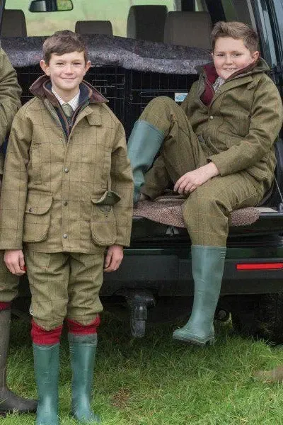50% OFF - ALAN PAINE Rutland Shooting Coat - Kids Waterproof Tweed - Lichen