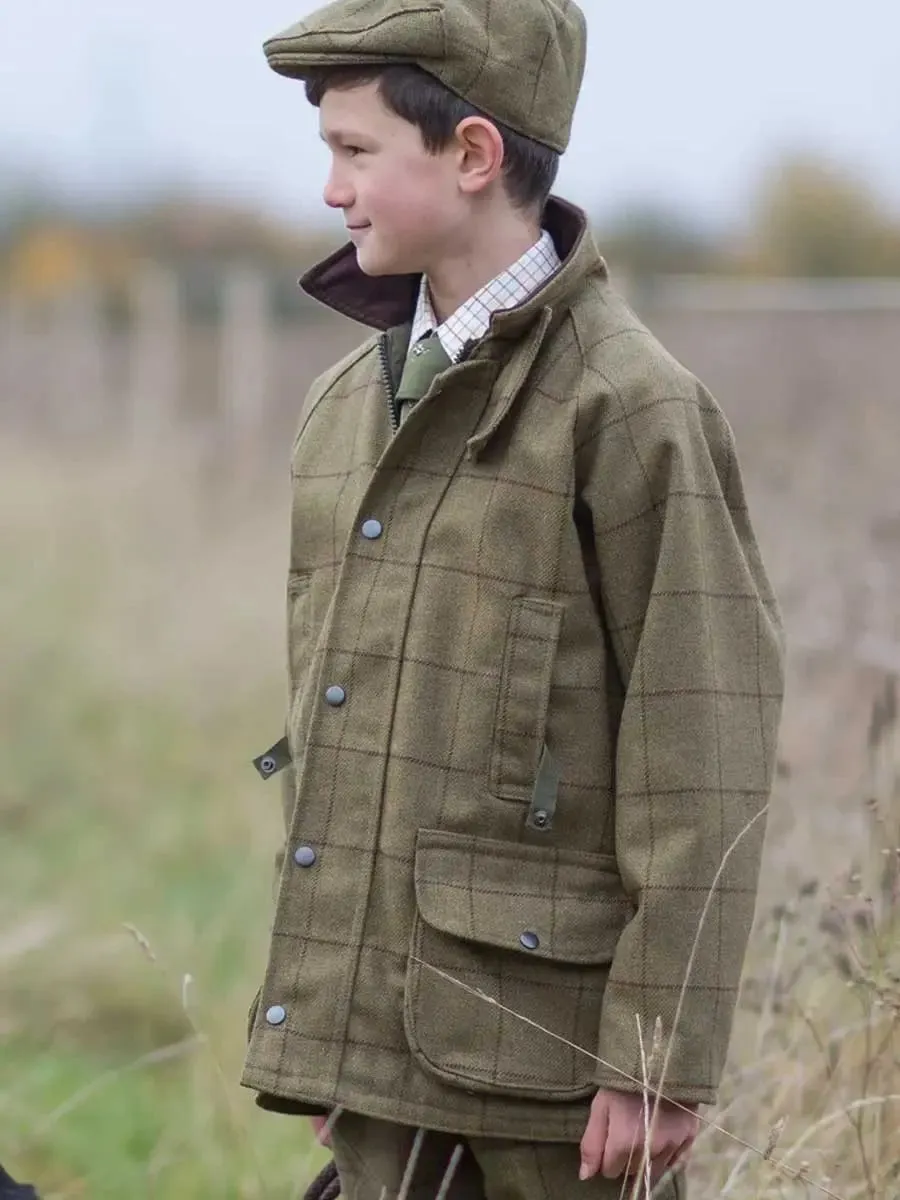50% OFF - ALAN PAINE Rutland Shooting Coat - Kids Waterproof Tweed - Lichen