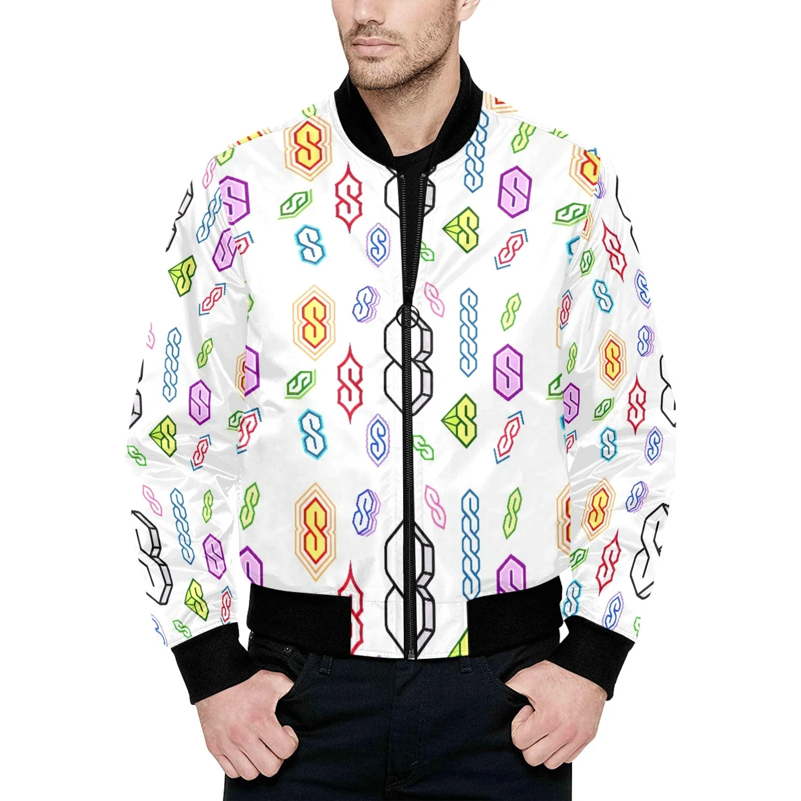 90s Graffiti Super S Men's All Over Print Quilted Bomber Jacket