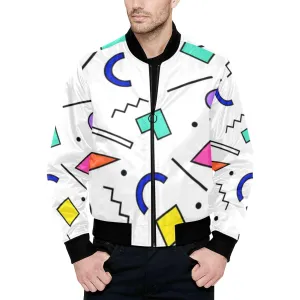 90s White Design Pattern Men's All Over Print Quilted Bomber Jacket