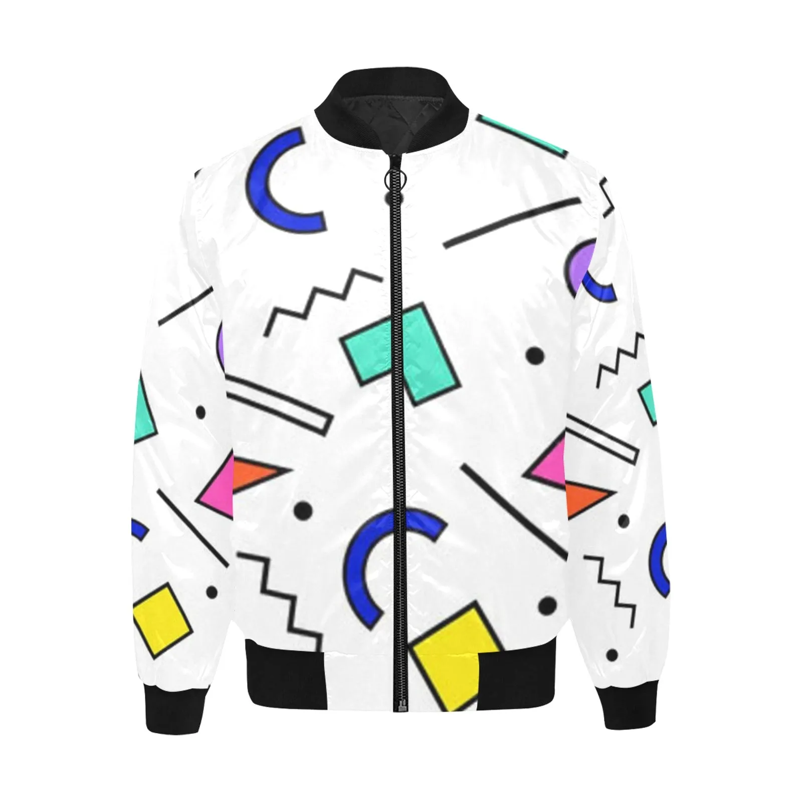 90s White Design Pattern Men's All Over Print Quilted Bomber Jacket