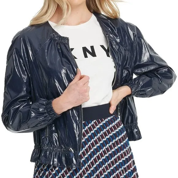 𝅺a76 Faux-Leather Drawstring Bomber Jacket - XS