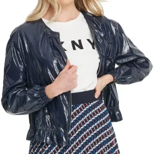 𝅺a76 Faux-Leather Drawstring Bomber Jacket - XS