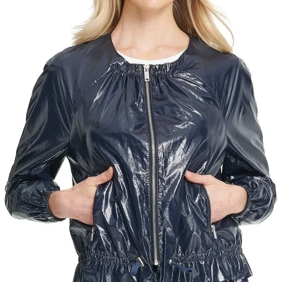 𝅺a76 Faux-Leather Drawstring Bomber Jacket - XS