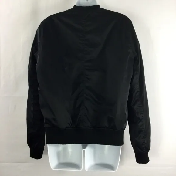 AMERICAN EAGLE Black Floral Embroidered Bomber Jacket Size M