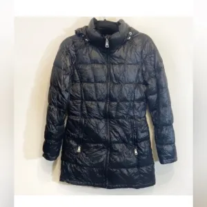 Andrew Marc Downfilled Packable Lightweight Puffer Jacket Hood Black Zip Small