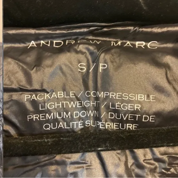 Andrew Marc Downfilled Packable Lightweight Puffer Jacket Hood Black Zip Small