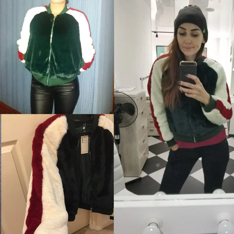 Angelina Faux Fur Bomber Jacket - Green