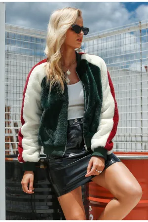 Angelina Faux Fur Bomber Jacket - Green
