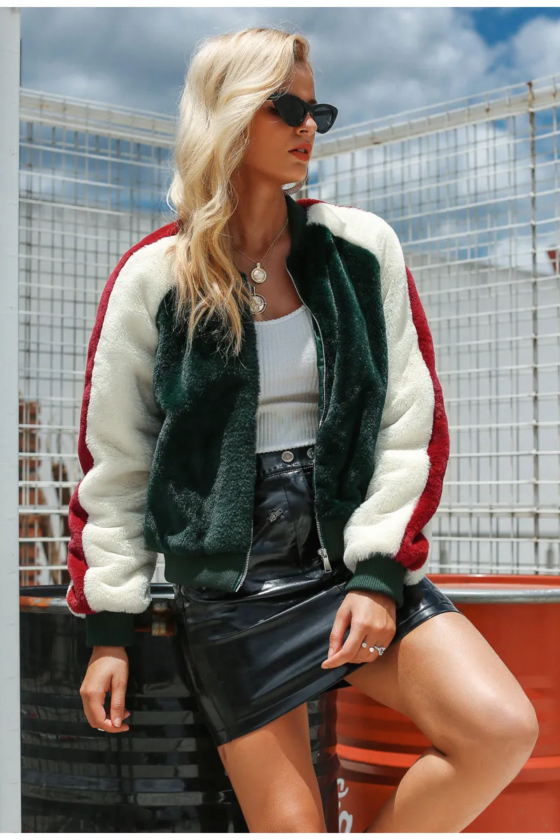 Angelina Faux Fur Bomber Jacket - Green