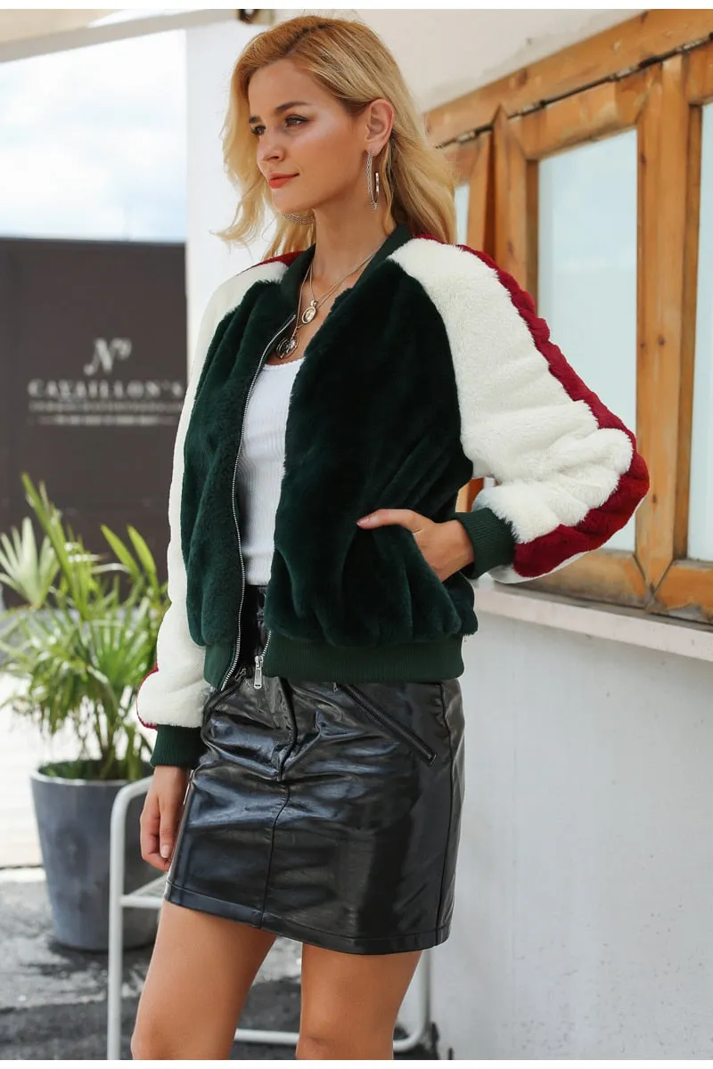 Angelina Faux Fur Bomber Jacket - Green