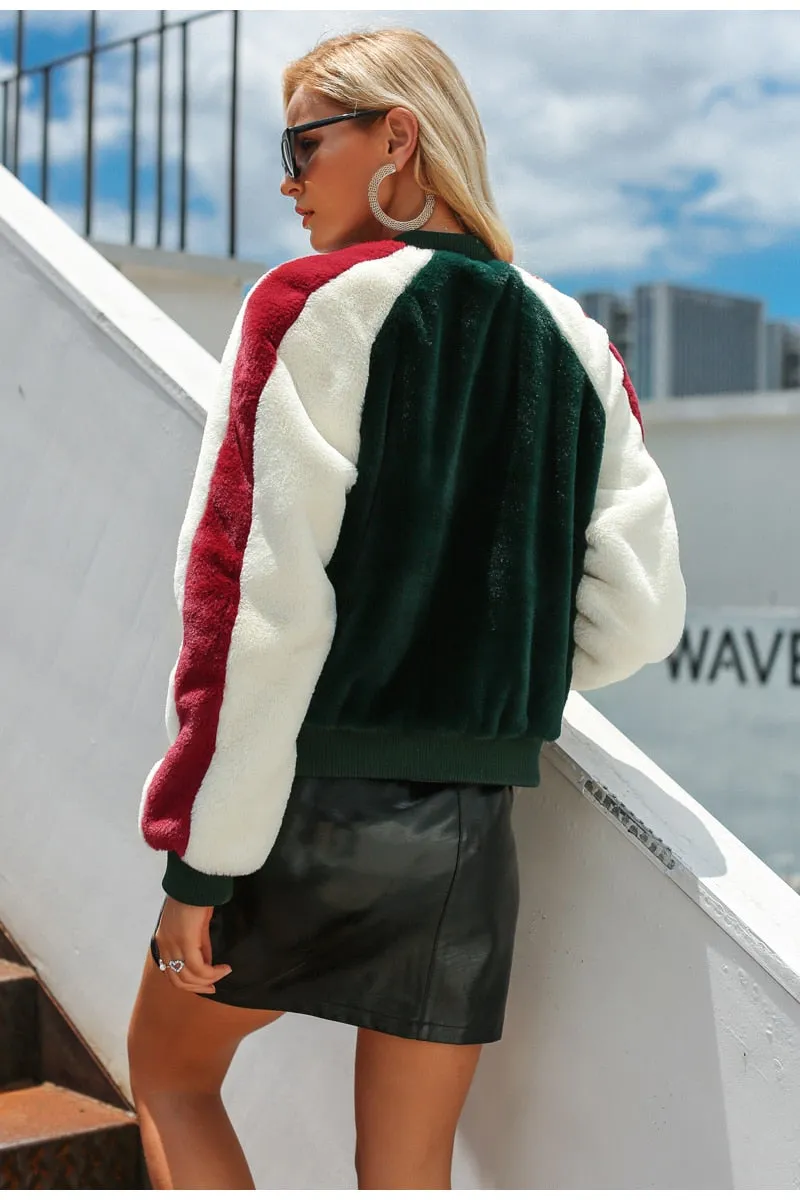 Angelina Faux Fur Bomber Jacket - Green