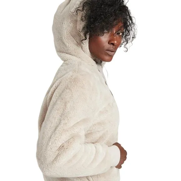 ATHLETA Ritual Faux Fur Bomber Hoodie Jacket Abalone Grey Sz. XS