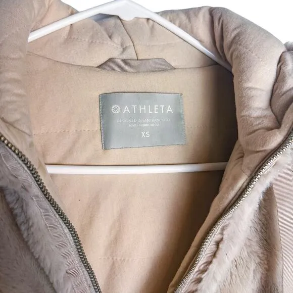 ATHLETA Ritual Faux Fur Bomber Hoodie Jacket Abalone Grey Sz. XS