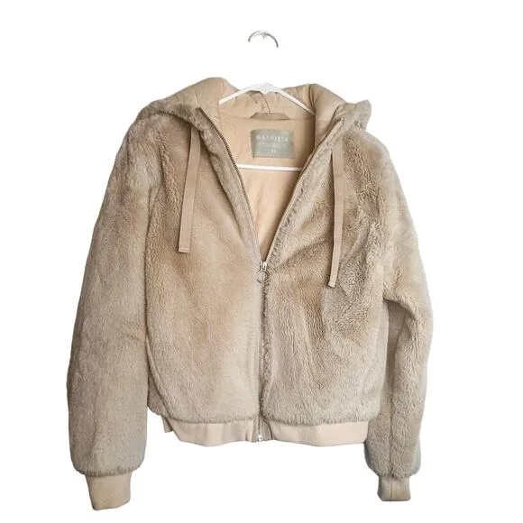 ATHLETA Ritual Faux Fur Bomber Hoodie Jacket Abalone Grey Sz. XS