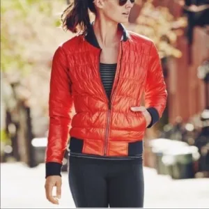 Athleta Utility Quilted Bright Puffer Jacket Red Small