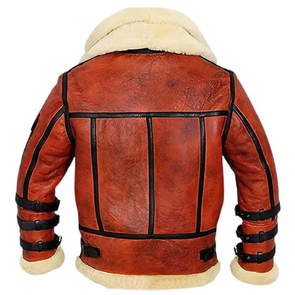 Aviator Sheepskin RAF Mens B6 Waxed Bomber Shearling Two Tone Style Leather Jacket