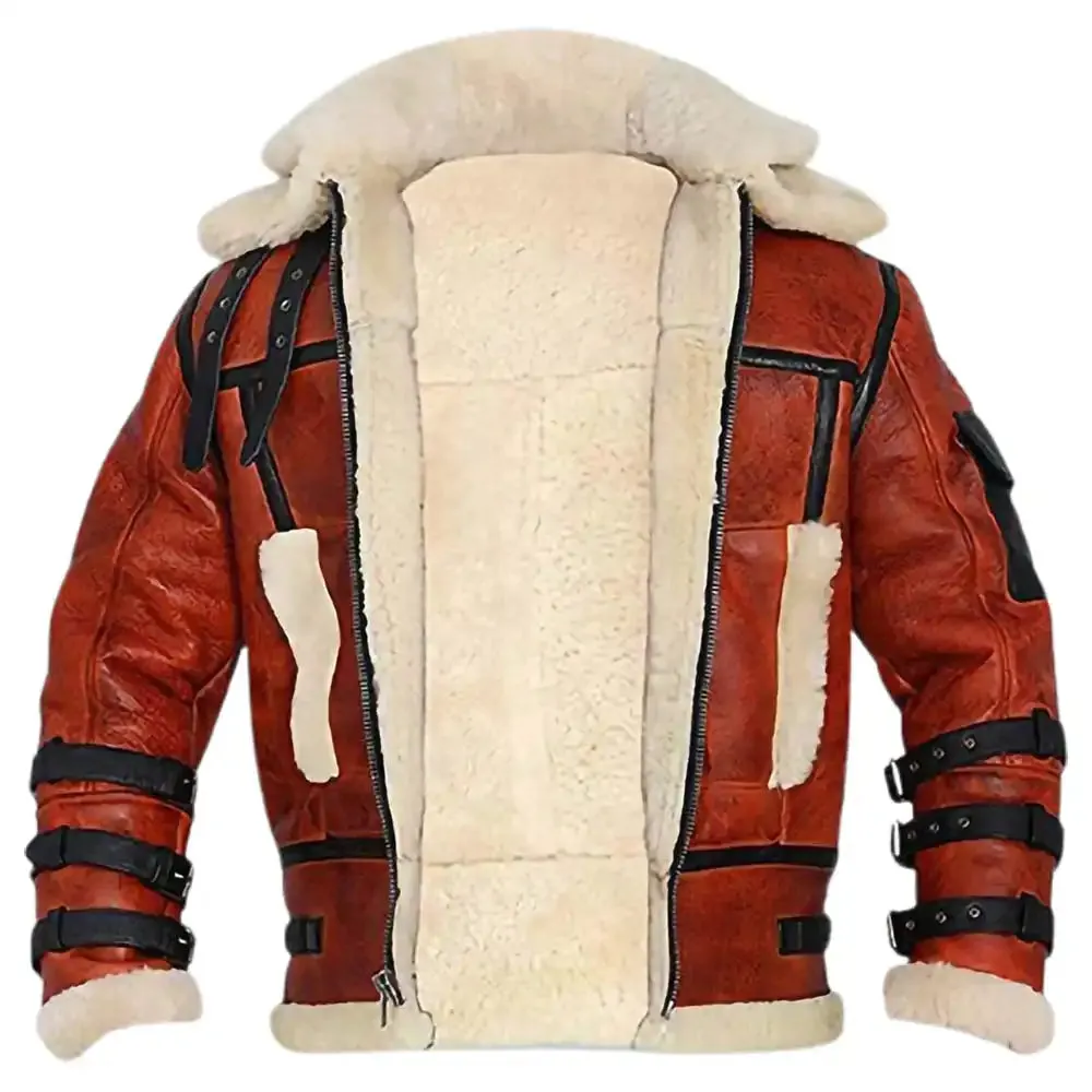 Aviator Sheepskin RAF Mens B6 Waxed Bomber Shearling Two Tone Style Leather Jacket