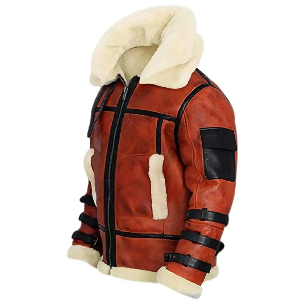 Aviator Sheepskin RAF Mens B6 Waxed Bomber Shearling Two Tone Style Leather Jacket