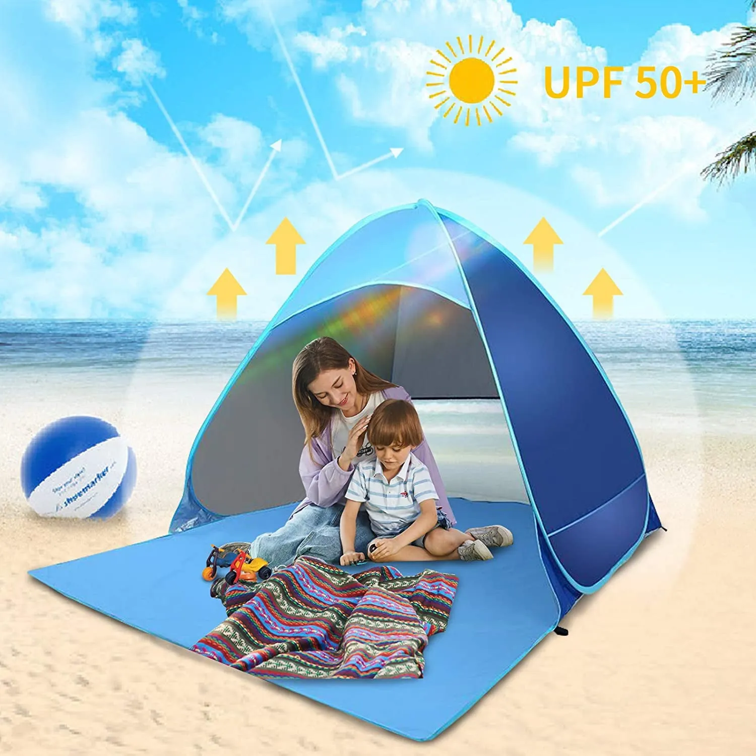 Beach Tent Anti-UV Pop up Sun Shelter Tents Automatic Sun Umbrella 1-3 Persons