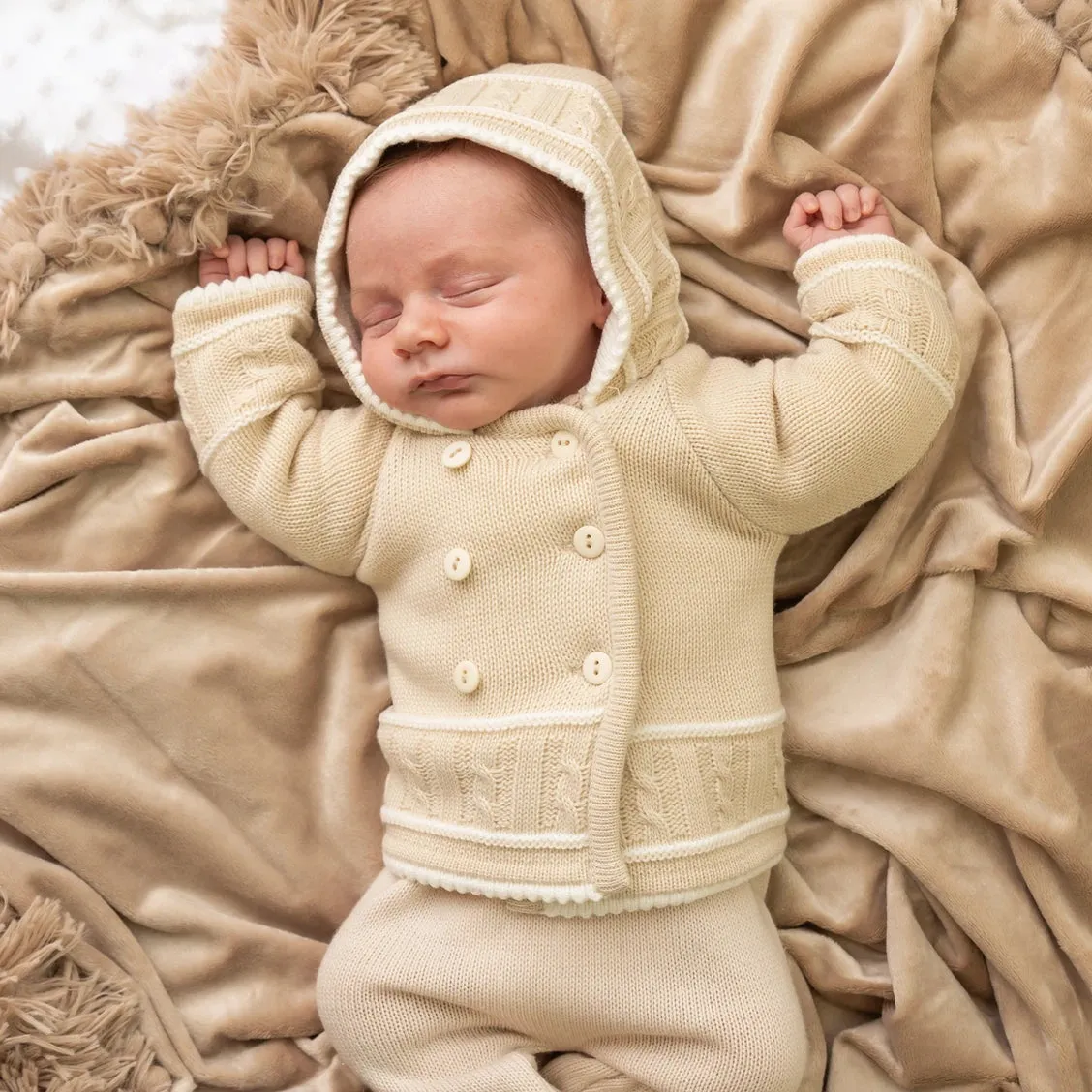 Beige & White Knitted Jacket