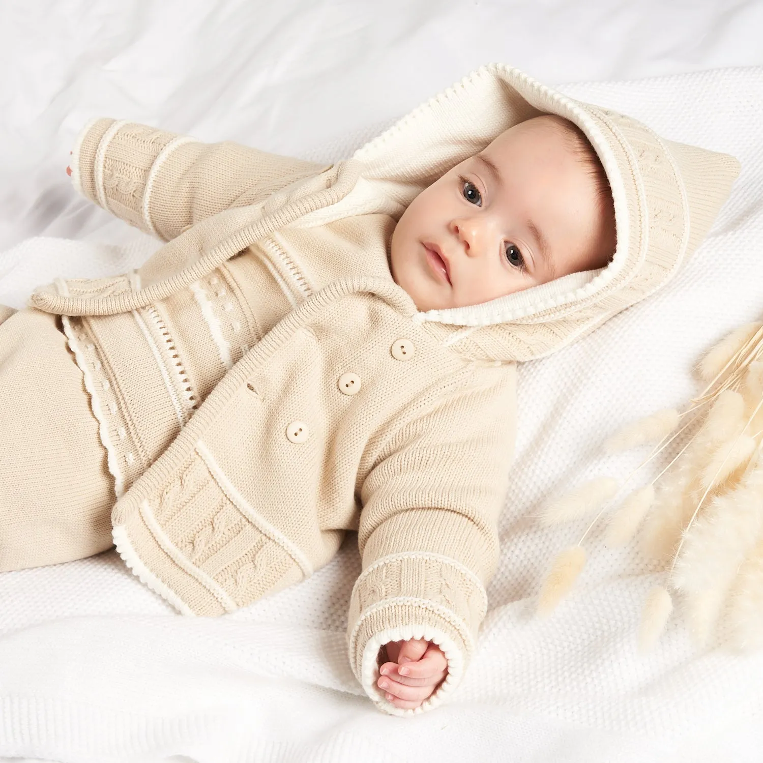 Beige & White Knitted Jacket
