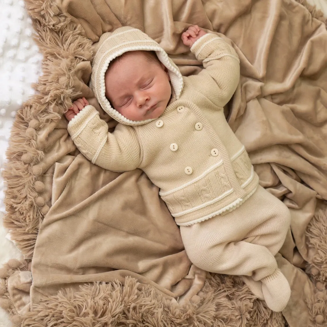 Beige & White Knitted Jacket
