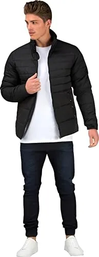 Ben Martin Men's Regular Fit Full Sleeve Stand Collar Black Nylon Quilted Bomber Jacket Size Large