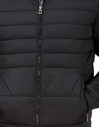 Ben Martin Men's Regular Fit Full Sleeve Stand Collar Black Nylon Quilted Bomber Jacket Size Large