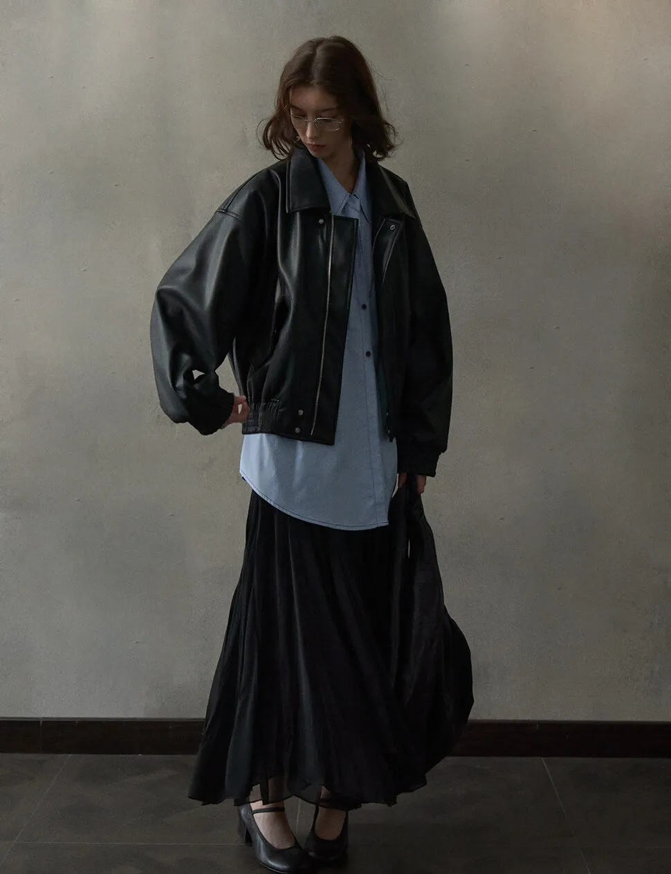 Black Cropped Leather Jacket-PREORDER