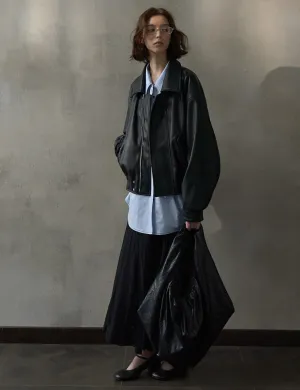 Black Cropped Leather Jacket-PREORDER