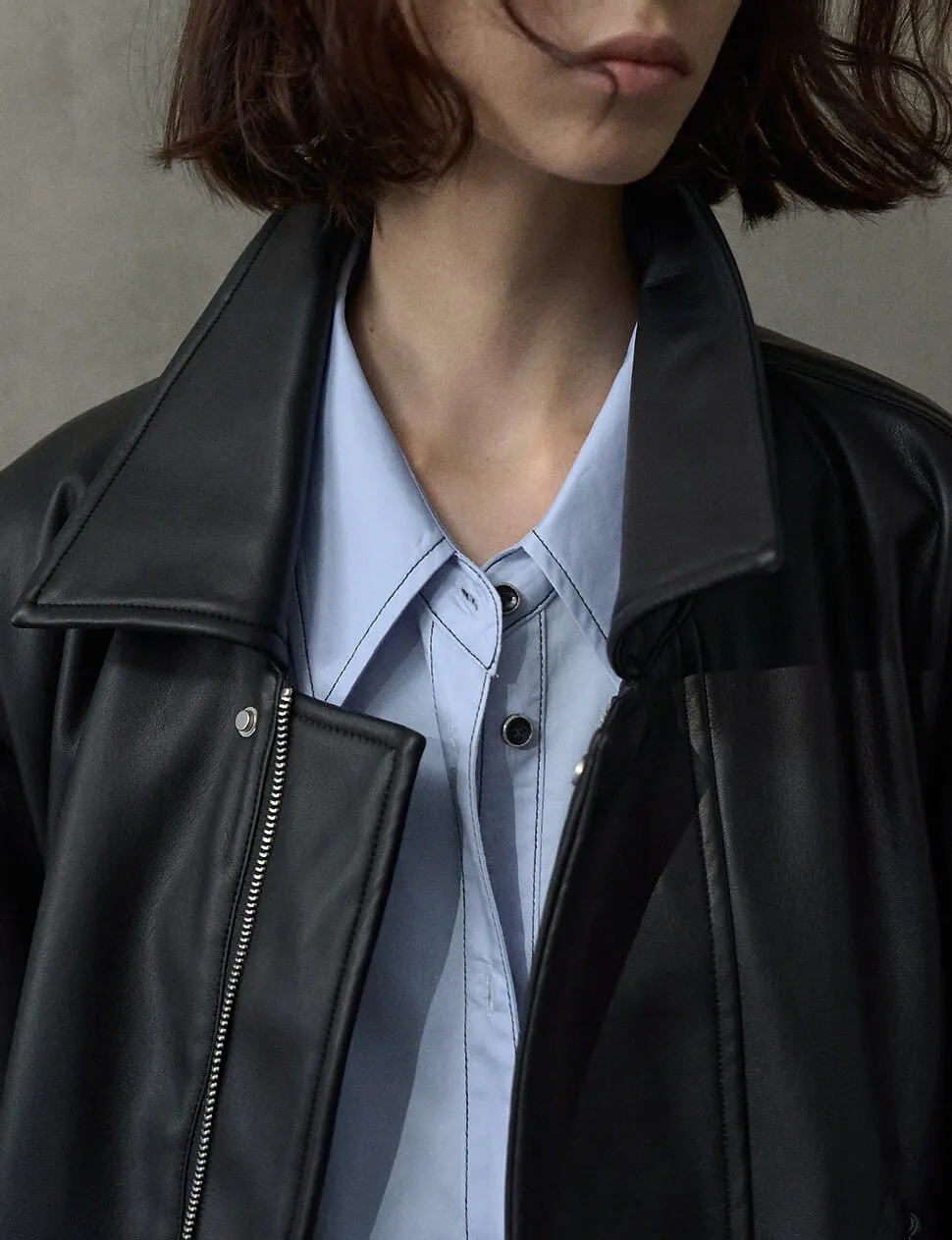Black Cropped Leather Jacket-PREORDER