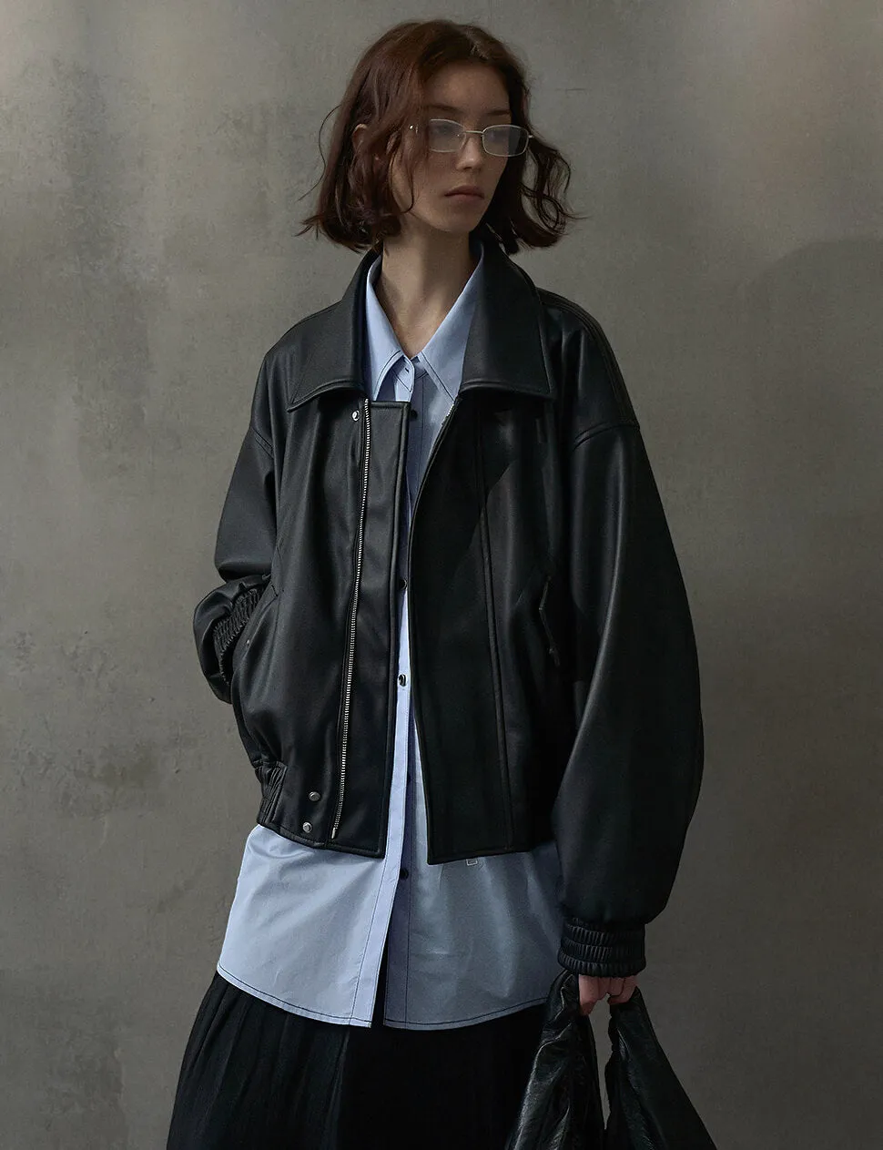 Black Cropped Leather Jacket-PREORDER