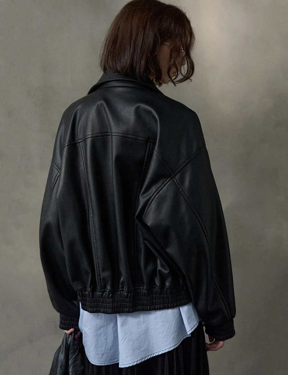 Black Cropped Leather Jacket-PREORDER