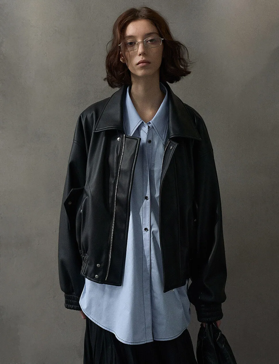 Black Cropped Leather Jacket-PREORDER