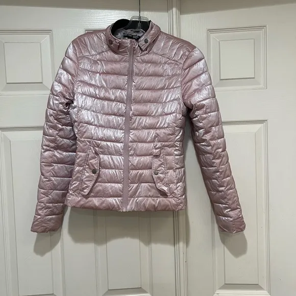 Blanc noir Women Pink metallic puffer Lightweight jacket size XS‎