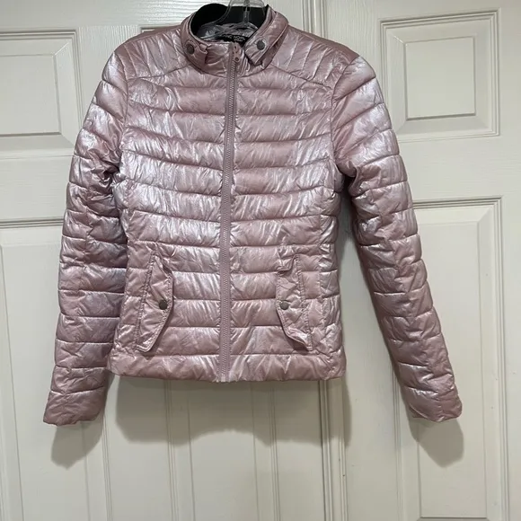 Blanc noir Women Pink metallic puffer Lightweight jacket size XS‎