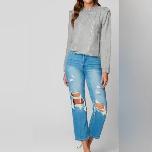 BlankNYC | Vapor Gray Faux Suede Asymmetrical Moto Bomber Jacket Size Medium