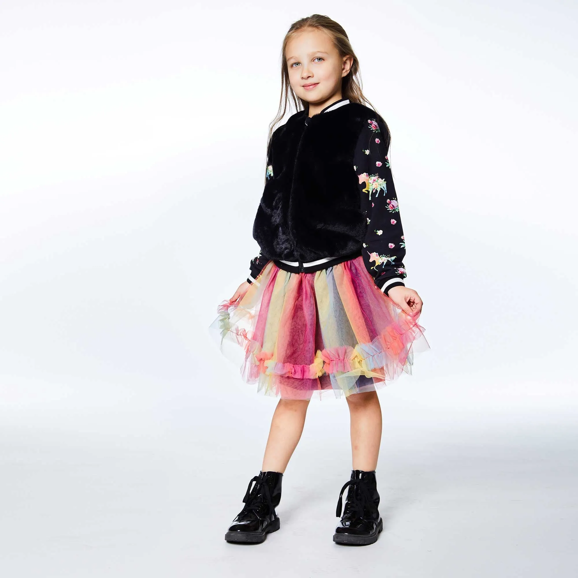 Bomber Jacket With Unicorn Print Sleeve